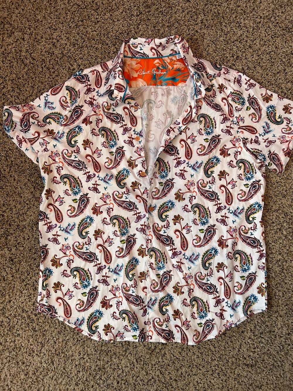 Robert Graham Tangier Paisley Short Sleeve Shirt Size 2XL White